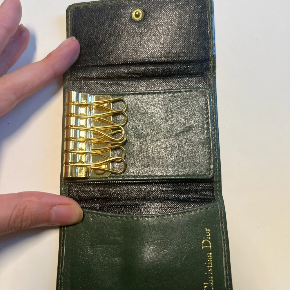 Vintage CHRISTIAN DIOR Green Leather TRI-Fold Key Chain